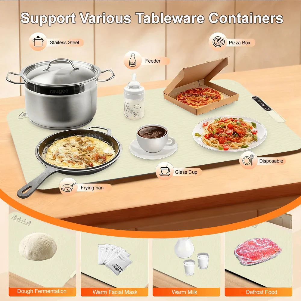 Electric Food Warmer Foldable Warming Tray Fast Heating Mat Keep Food Hot Constant Mat Portable Food Warm Plate 6 Temp Setting